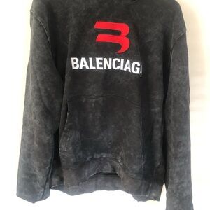 Balenciaga Charcoal Hoodie with Red Emblem